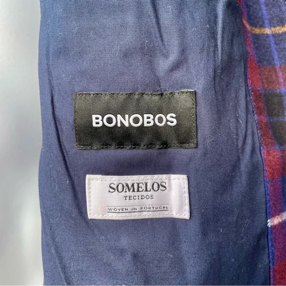 Bonobos Red & Blue Plaid Fill Zip Jacket Coat Shirt Shacket Large 100% Cotton